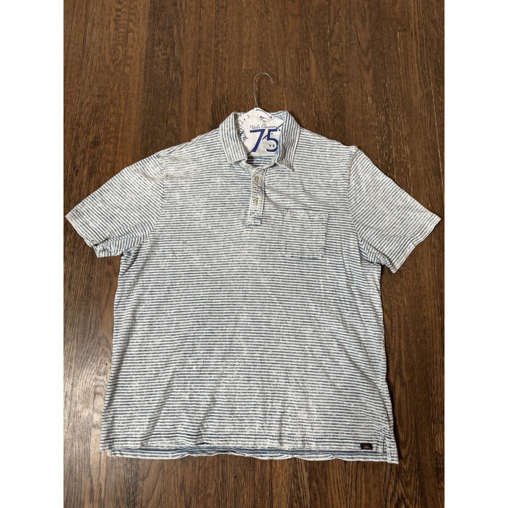 Faherty Brand Mens XXL Indigo Salt Wash Striped Organic Cotton Polo Shirt
